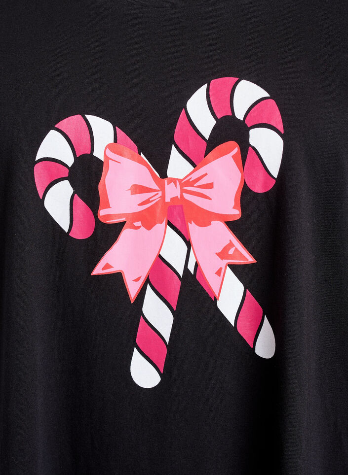 Nachthemd in biologisch katoen met kerstmotief, Zwart, Packshot image number 2