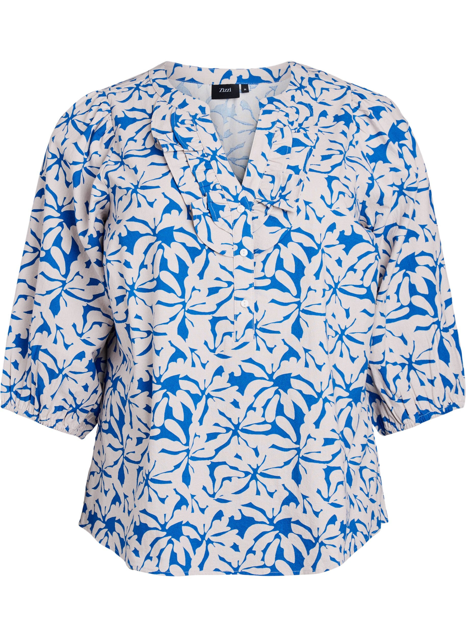 3/4 mouw katoenen blouse met bloemen