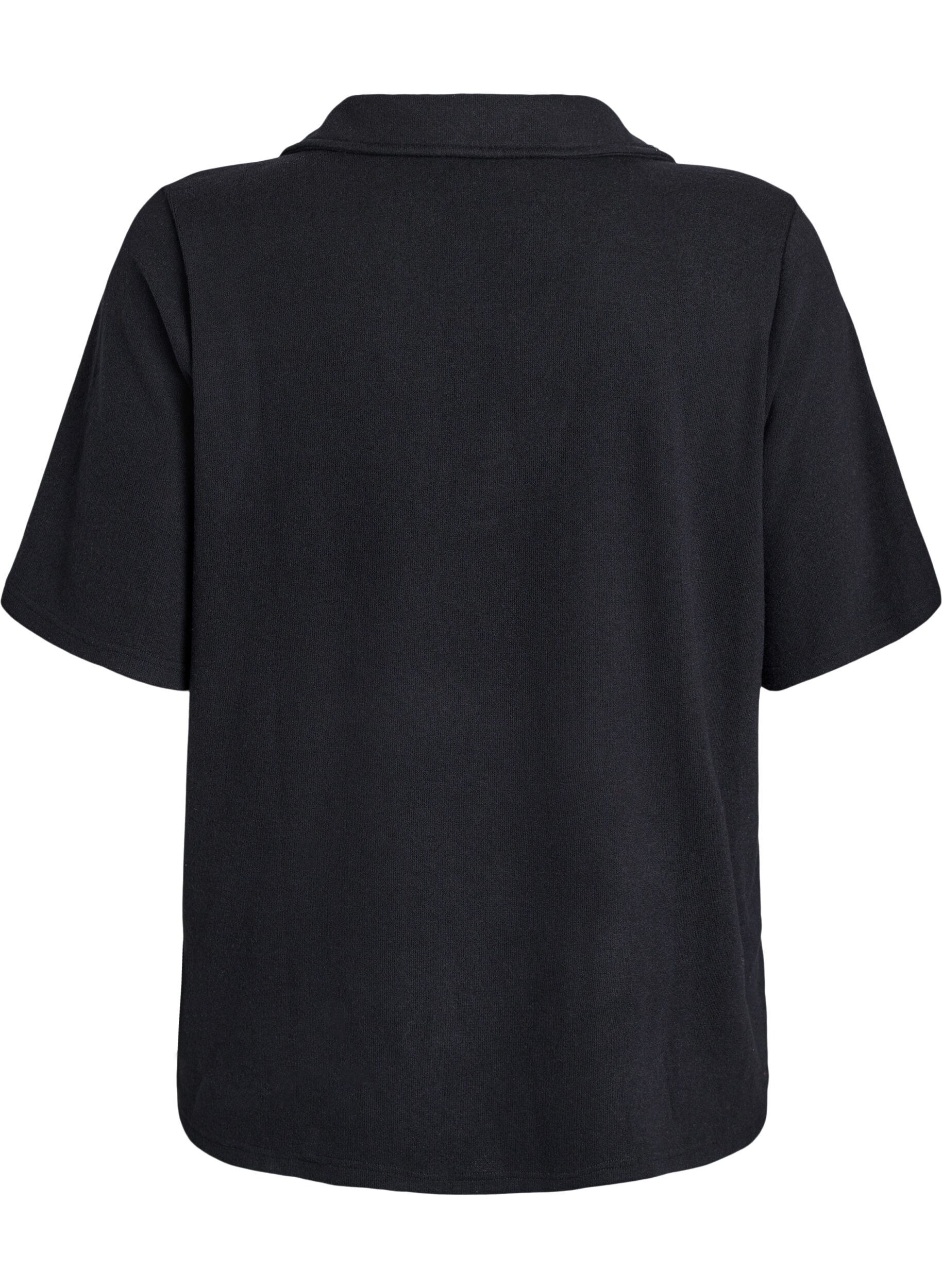 ZizziJerseyblouse met kraag en korte mouwen, Zwart, Packshot image number 1