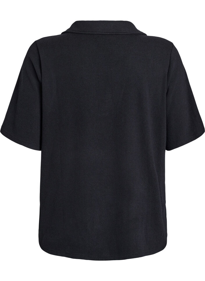 Jerseyblouse met kraag en korte mouwen, Zwart, Packshot image number 1