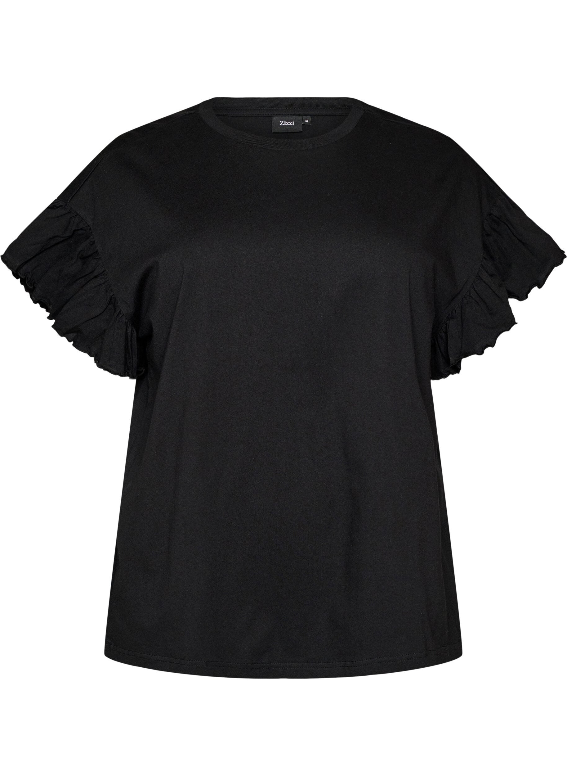 T-shirt van biologisch katoen met ruches mouwen