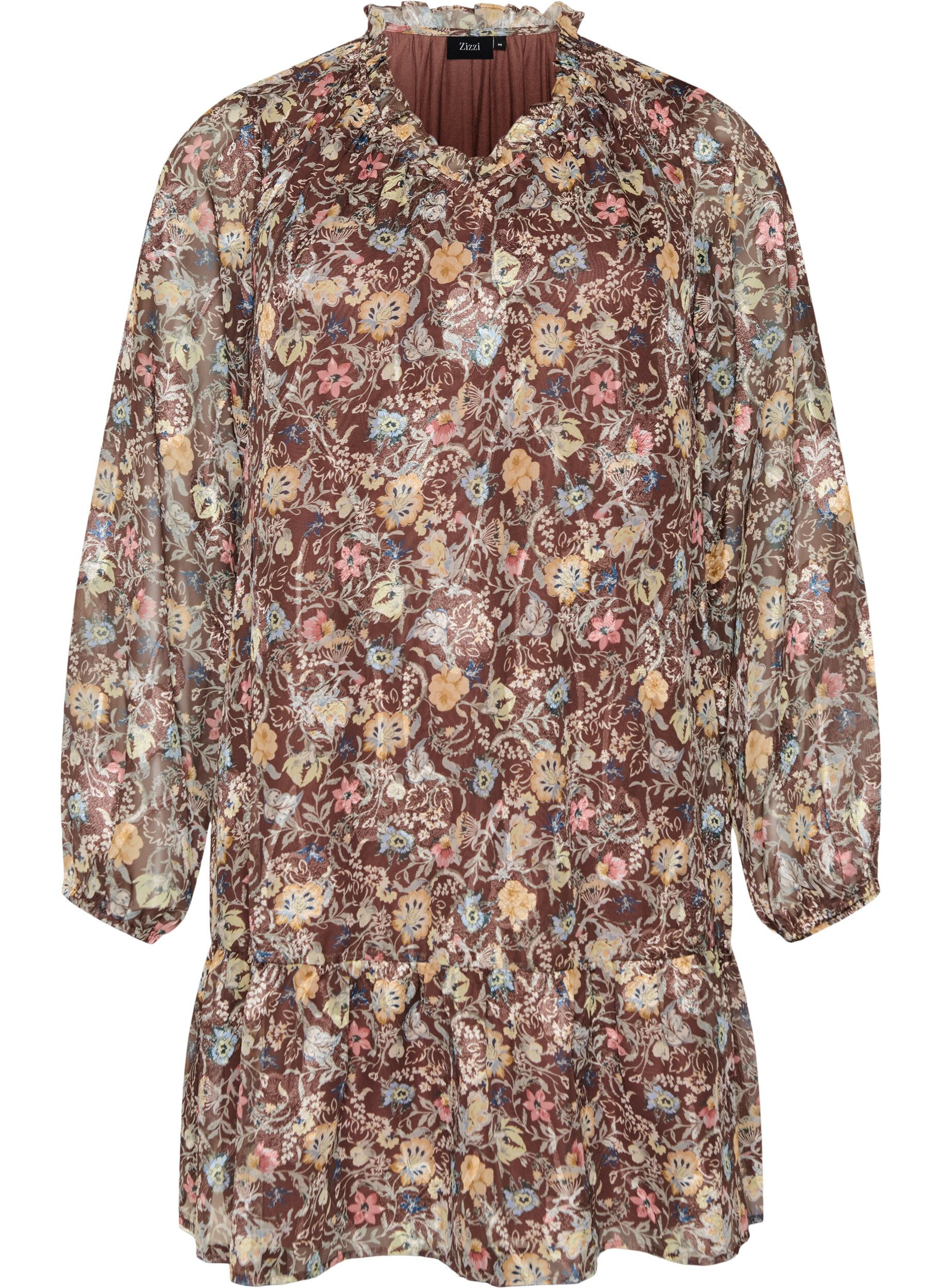 Chiffon jurk met bloemenprint en rucheslagen