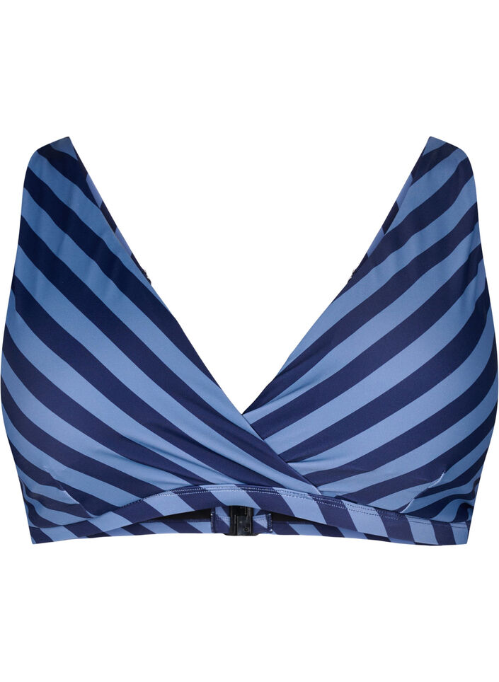Driehoekige bikinitop met strepen en een wikkel detail, Blauw, Packshot image number 0