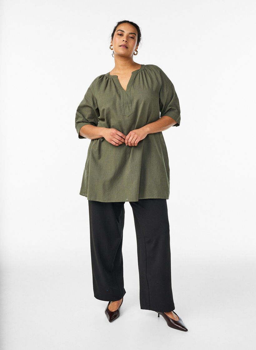 Katoenen tuniek met V-hals, Groen, Model image number 1