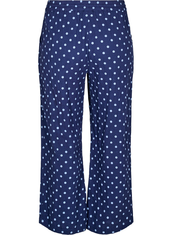 Losse broek in een patroon van katoenen mousseline, Blauw, Packshot image number 1