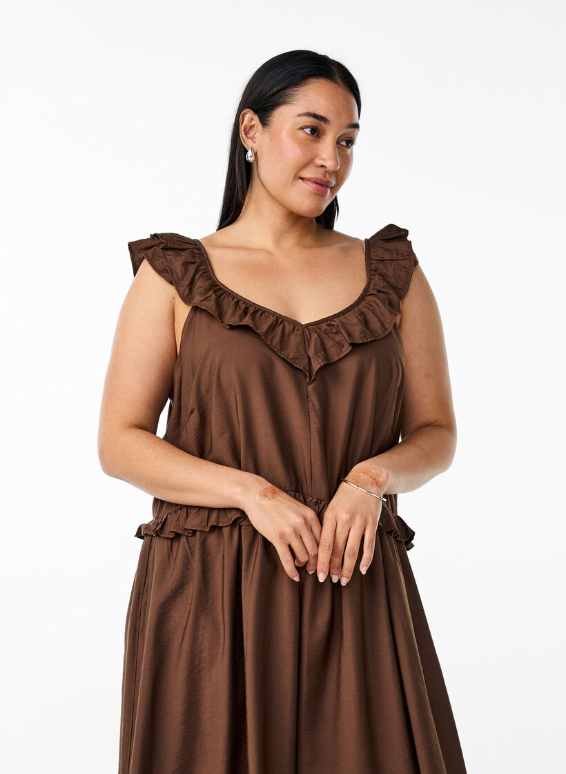 Mouwloze midi jurk met ruches, Rain Drum, Model