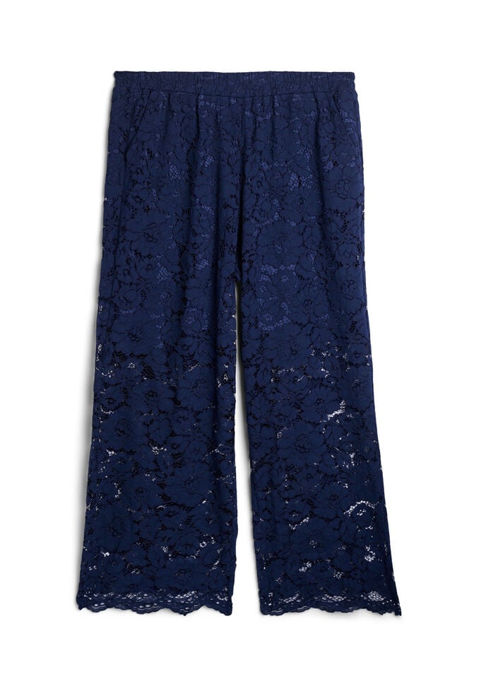 Kanten broek met hoge taille en zakken, Black Iris, Packshot