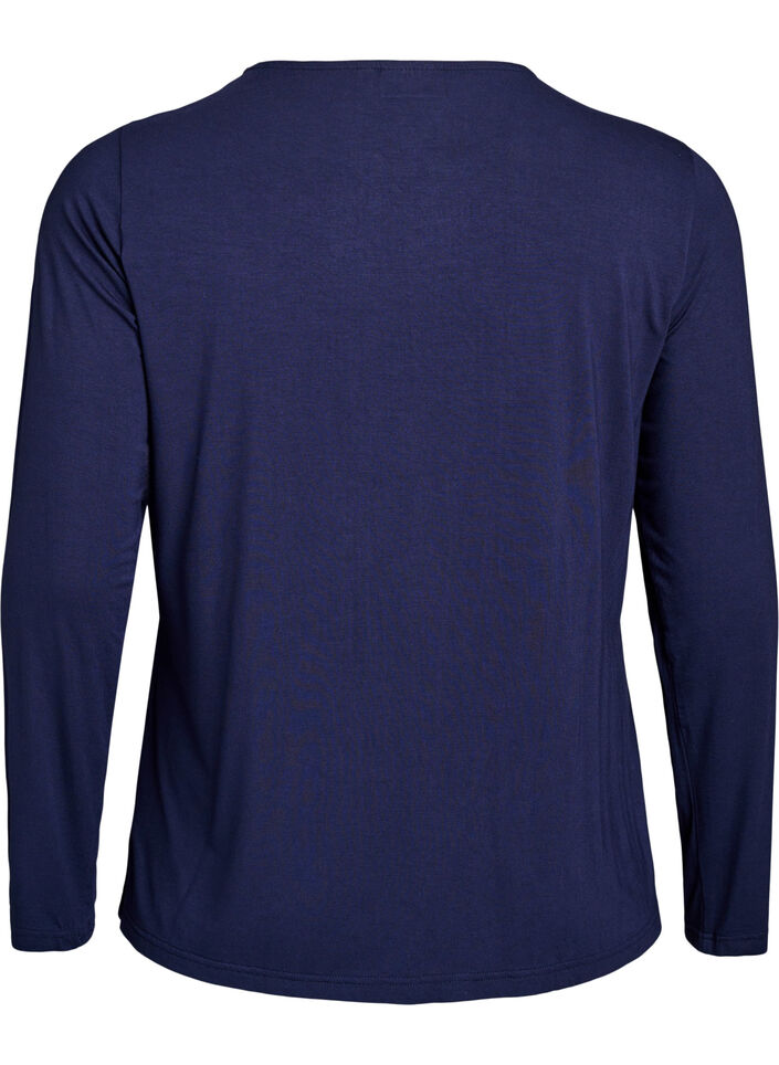 Blouse met lange mouwen in een effen kleur, Blauw, Packshot image number 1