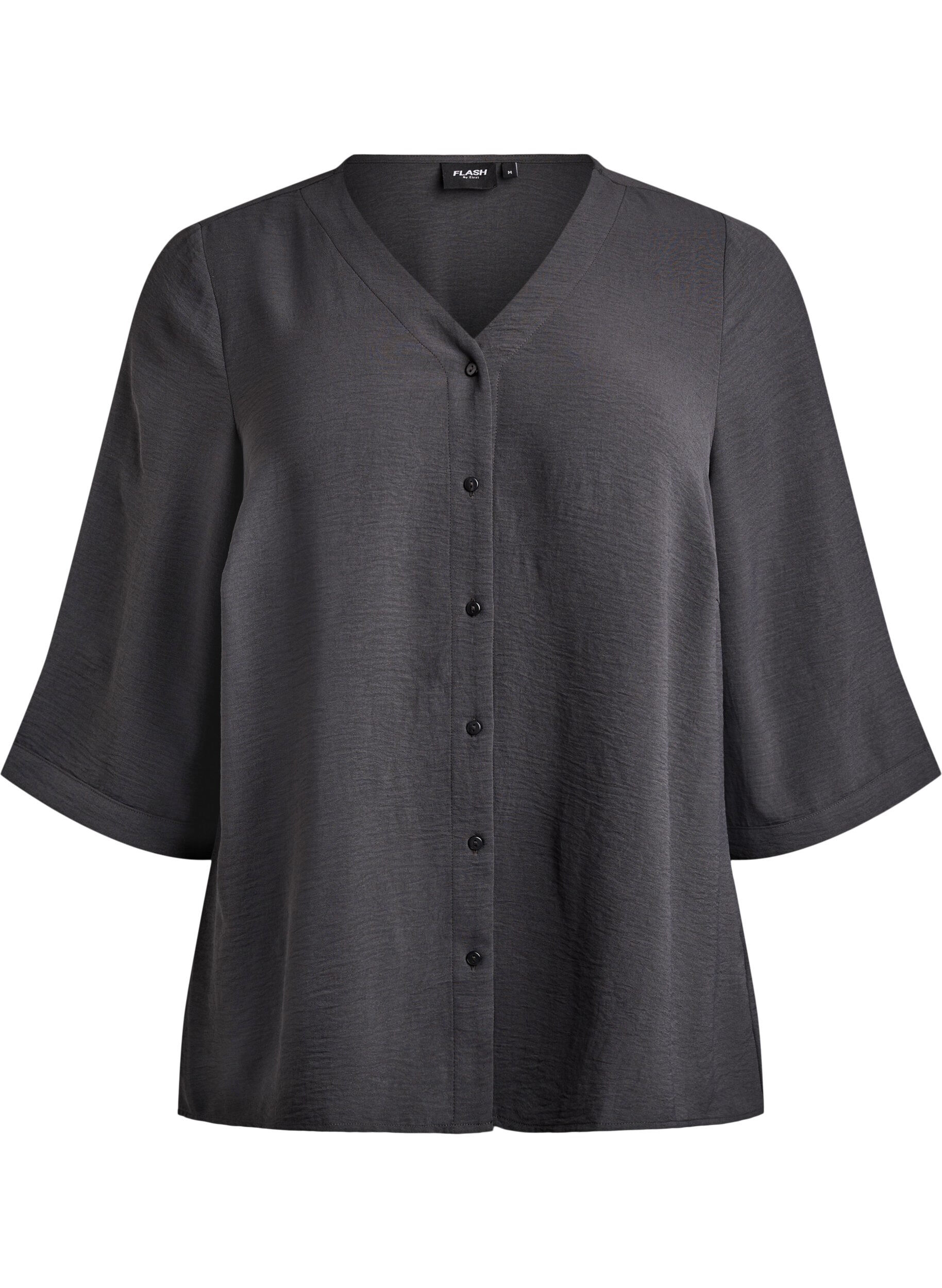 ZizziShirtblouse met V-hals en 3/4 mouwen, Grijs, Packshot image number 0