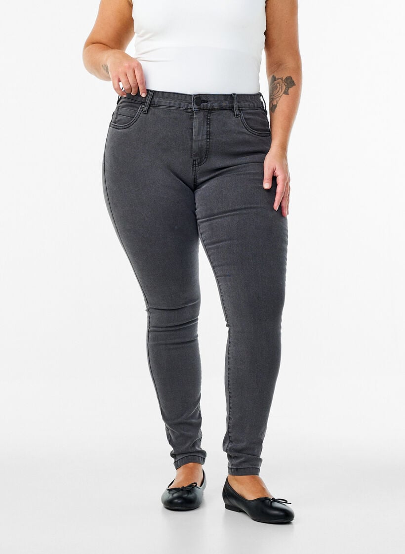 super slim fit Amy jeans met hoge taille, Grijs, Model image number 2