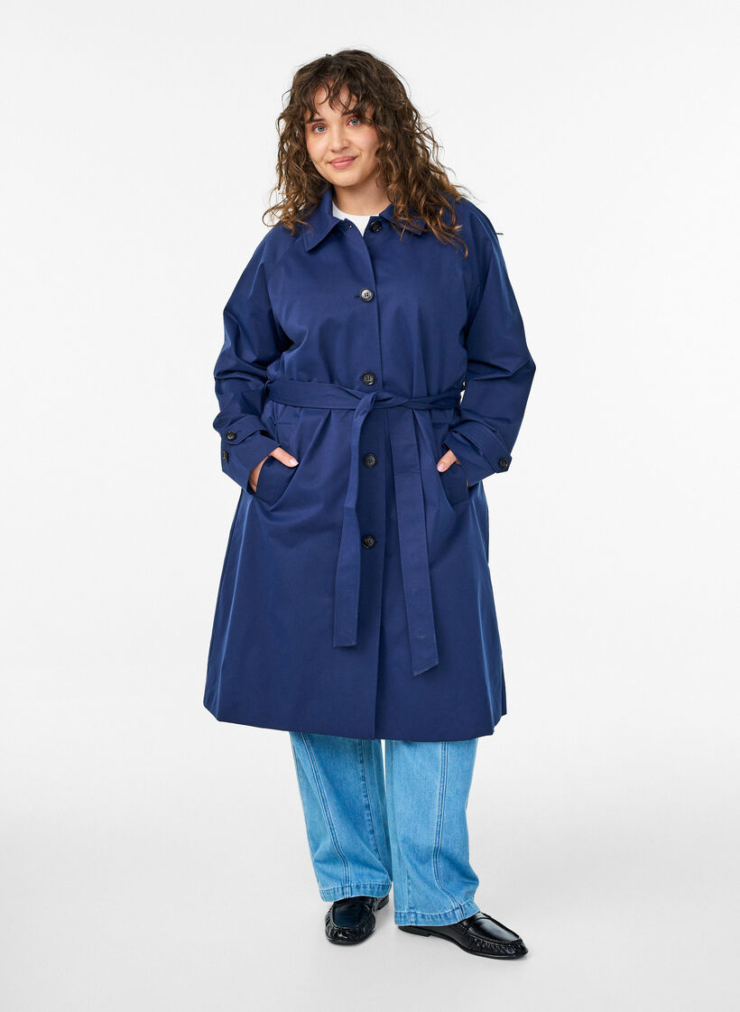 Trenchcoat met riem en splits, Blauw, Model image number 0