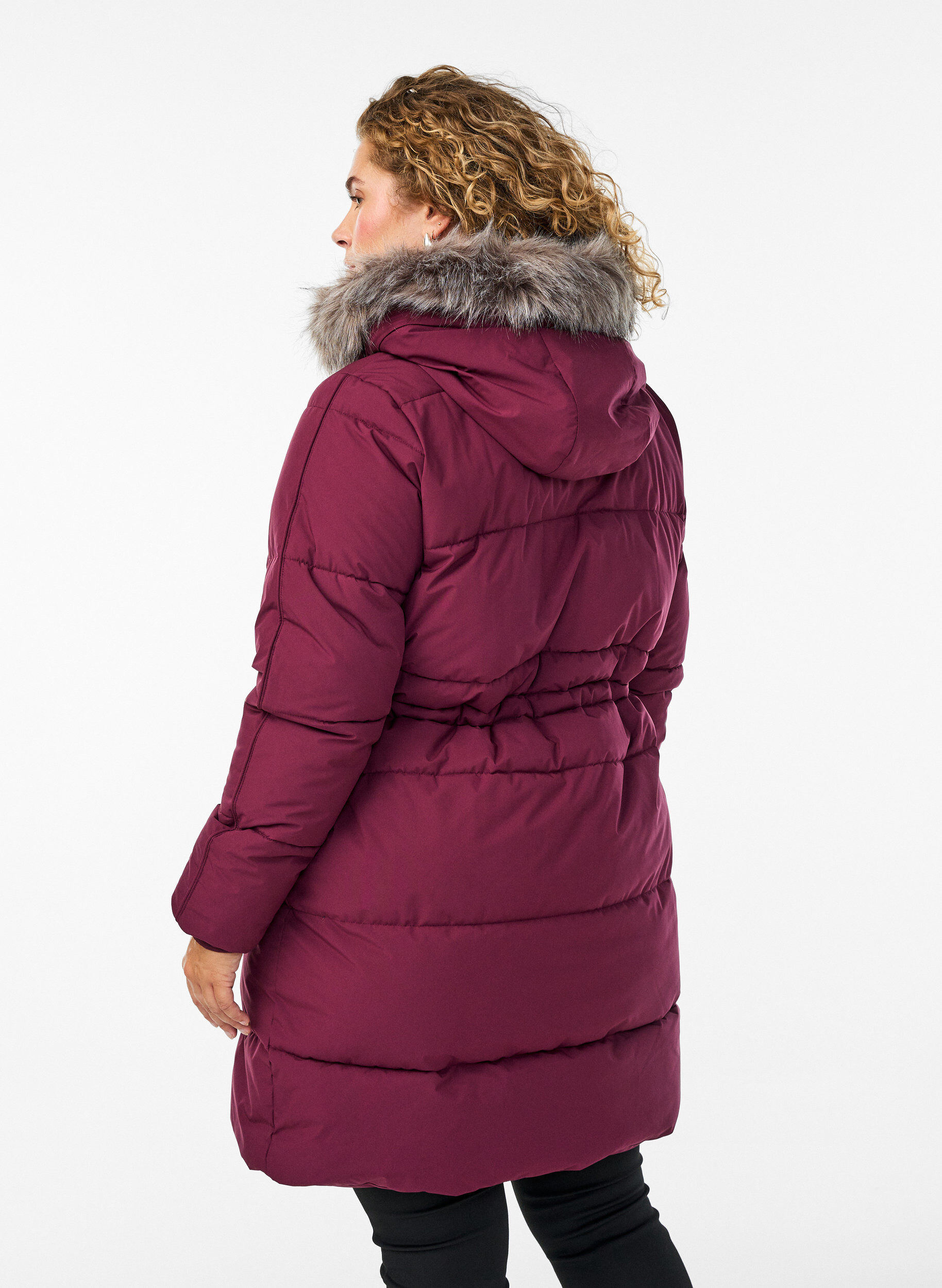 ZizziWaterafstotende parka met imitatiebontkraag, Donker Bordeaux, Model image number 2