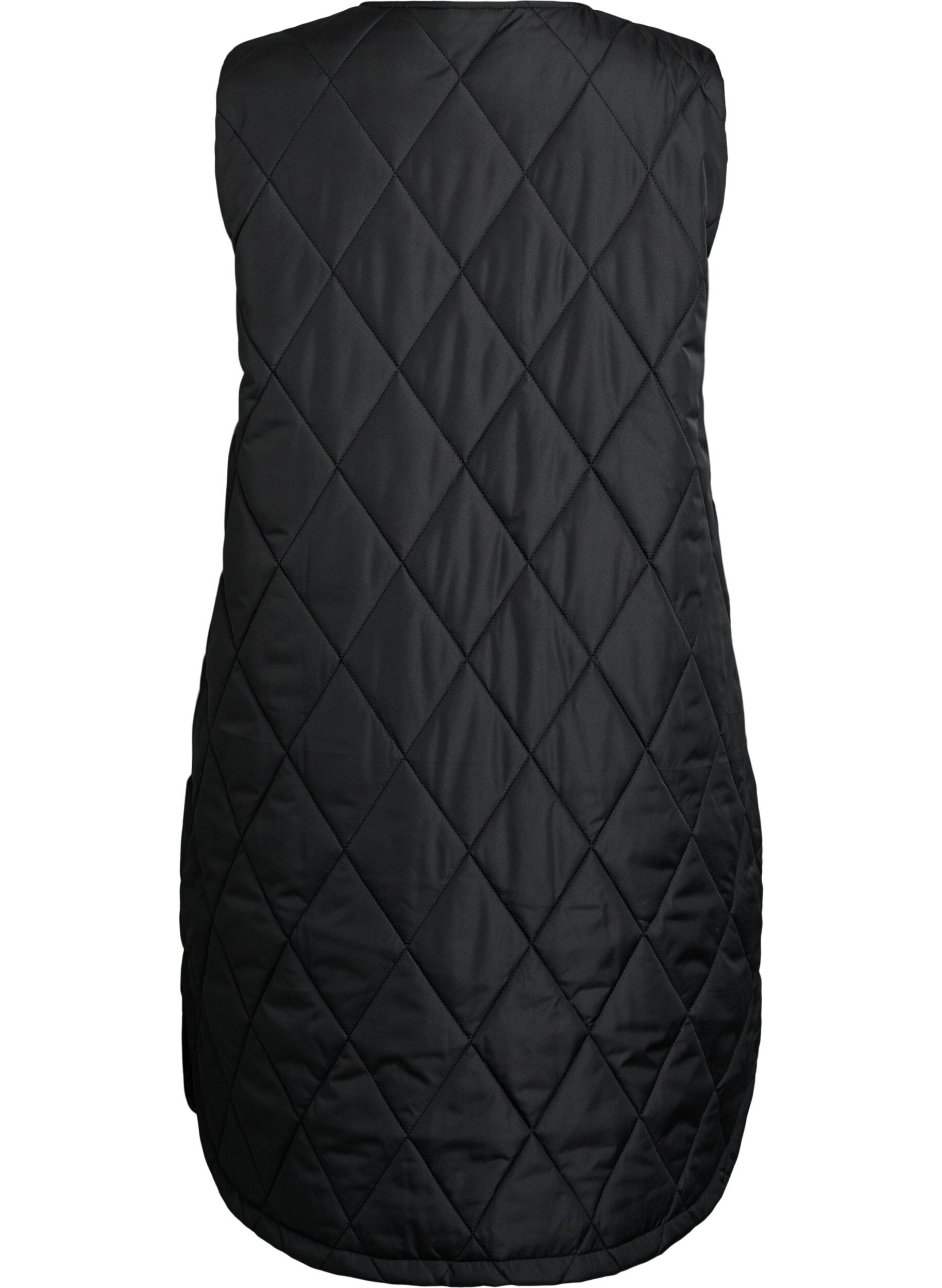 ZizziLange gewatteerde gilet met drukknoopsluiting, Zwart, Packshot image number 1