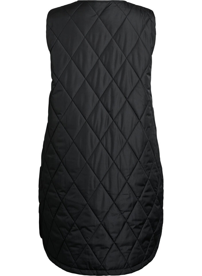 Lange gewatteerde gilet met drukknoopsluiting, Zwart, Packshot image number 1