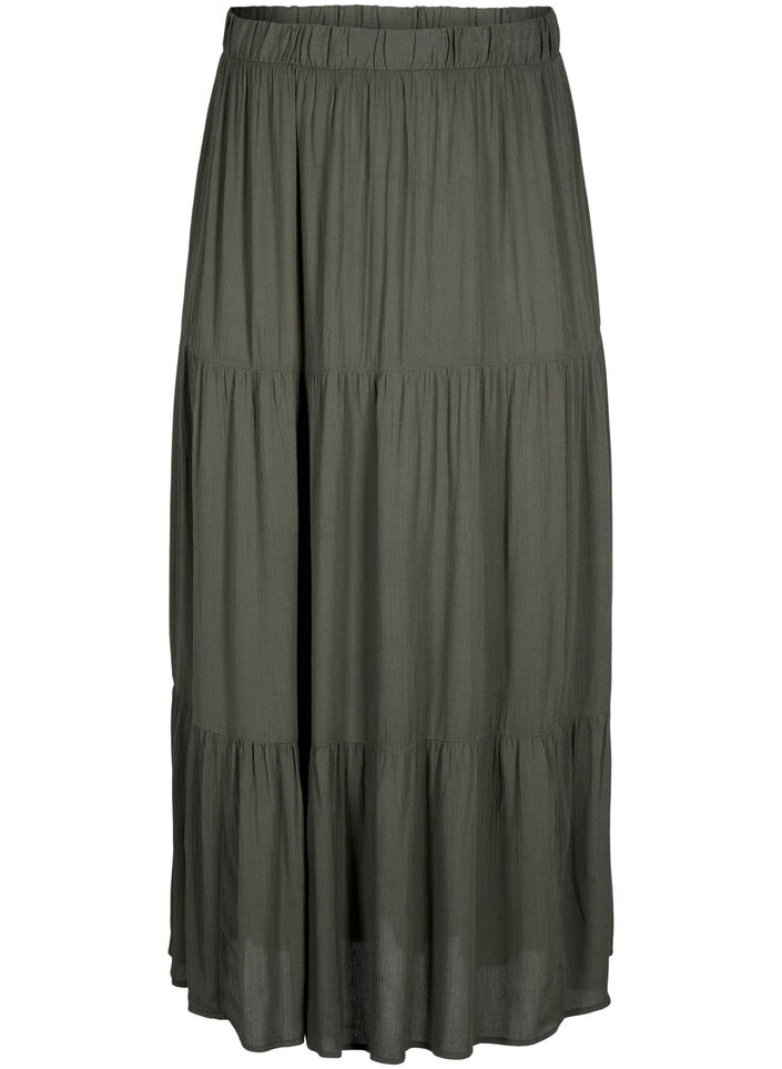 Lange rok met elastiek in de taille, Groen, Packshot image number 0
