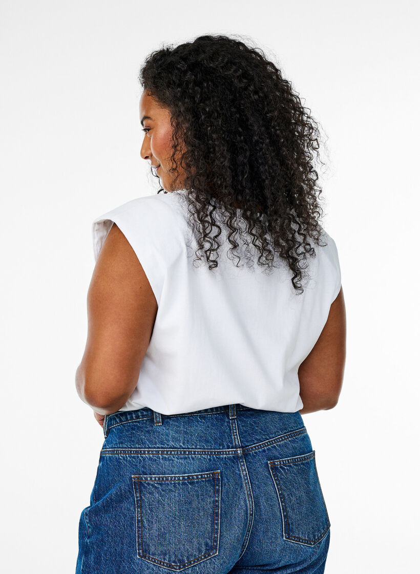 Mouwloze blouse van jersey met schoudervulling, Wit, Model image number 2