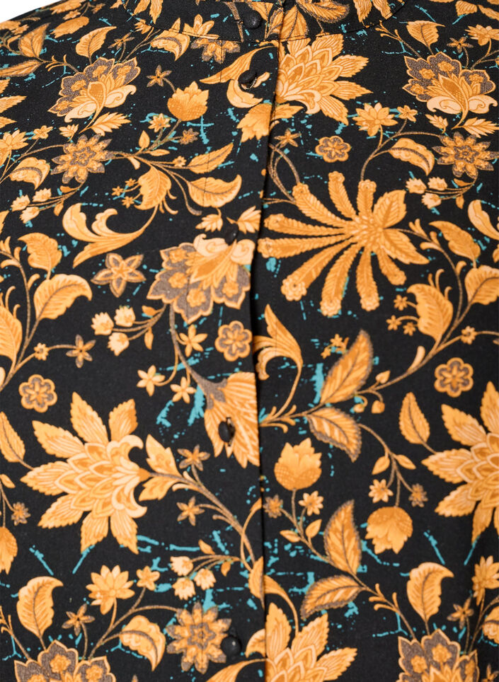Katoenen bloemenjurk met ruchedetails en een losse A-lijn vorm, Oranje, Packshot image number 2