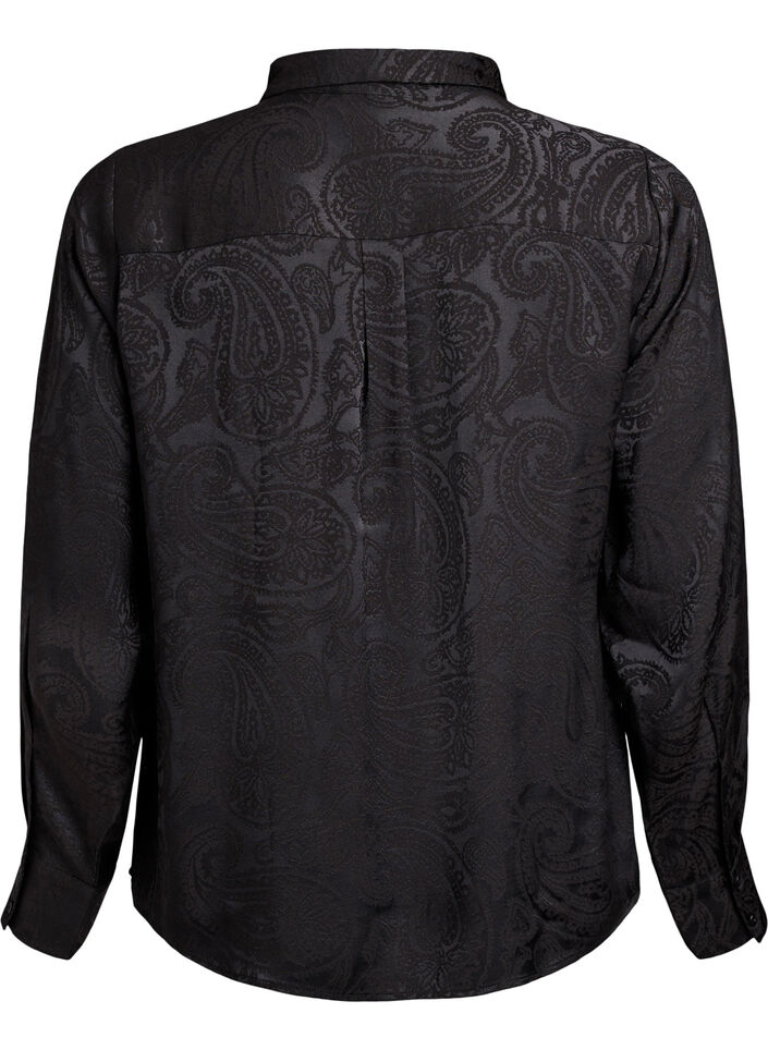 Shirt met ton-sur-ton paisleypatroon, Zwart, Packshot image number 1