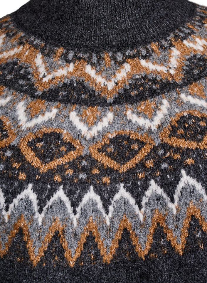Gebreide blouse met patroon en hoge hals, Grijs, Packshot image number 2