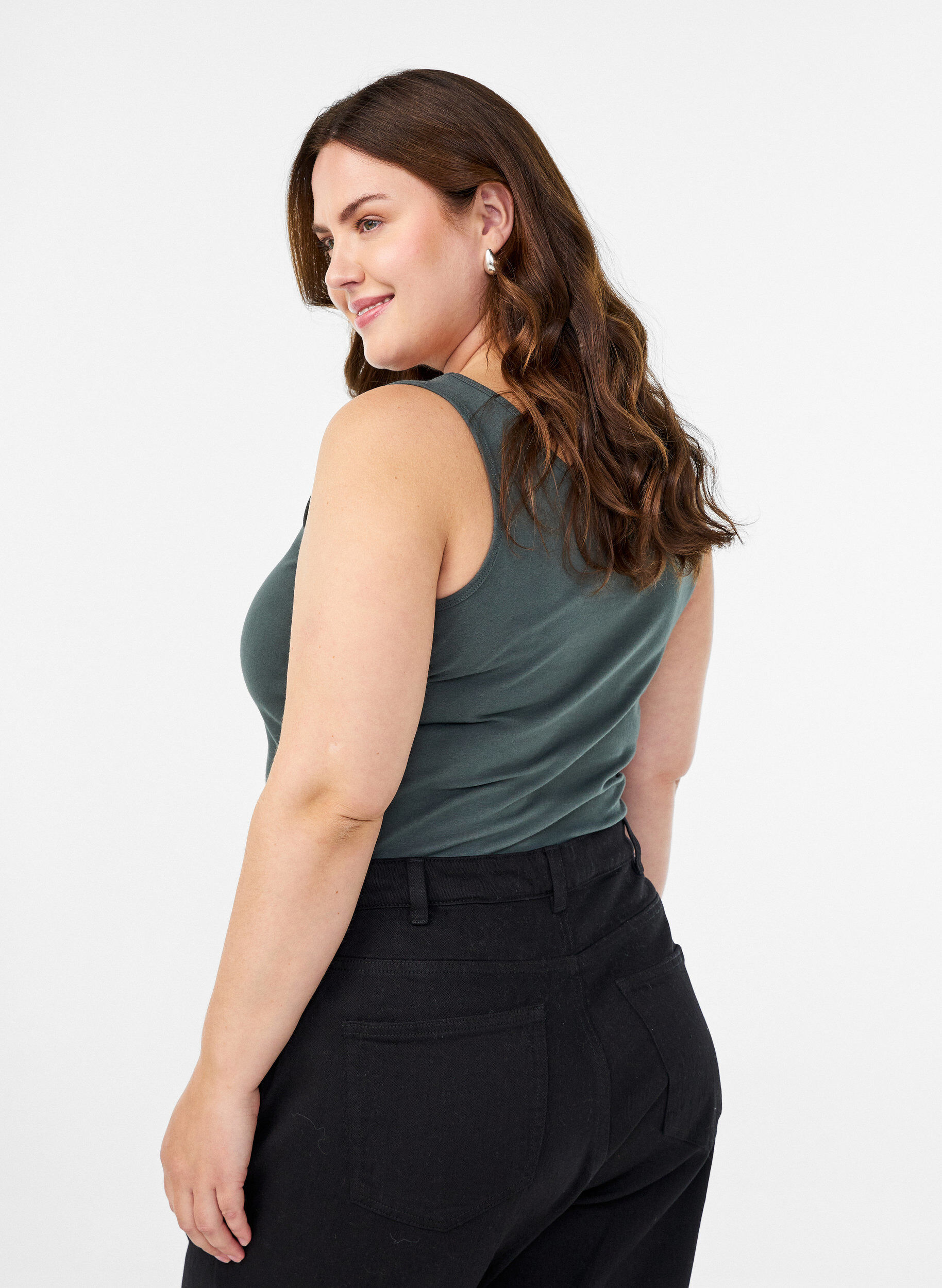 ZizziEffen basic top in katoen, Groen, Model image number 2