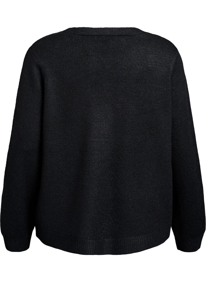 Gebreide cardigan met parelknopen, Black, Packshot