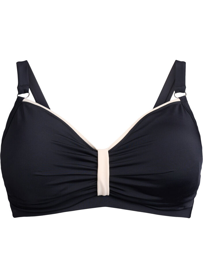 Bikinitop met ruches en contrastdetails, Black, Packshot