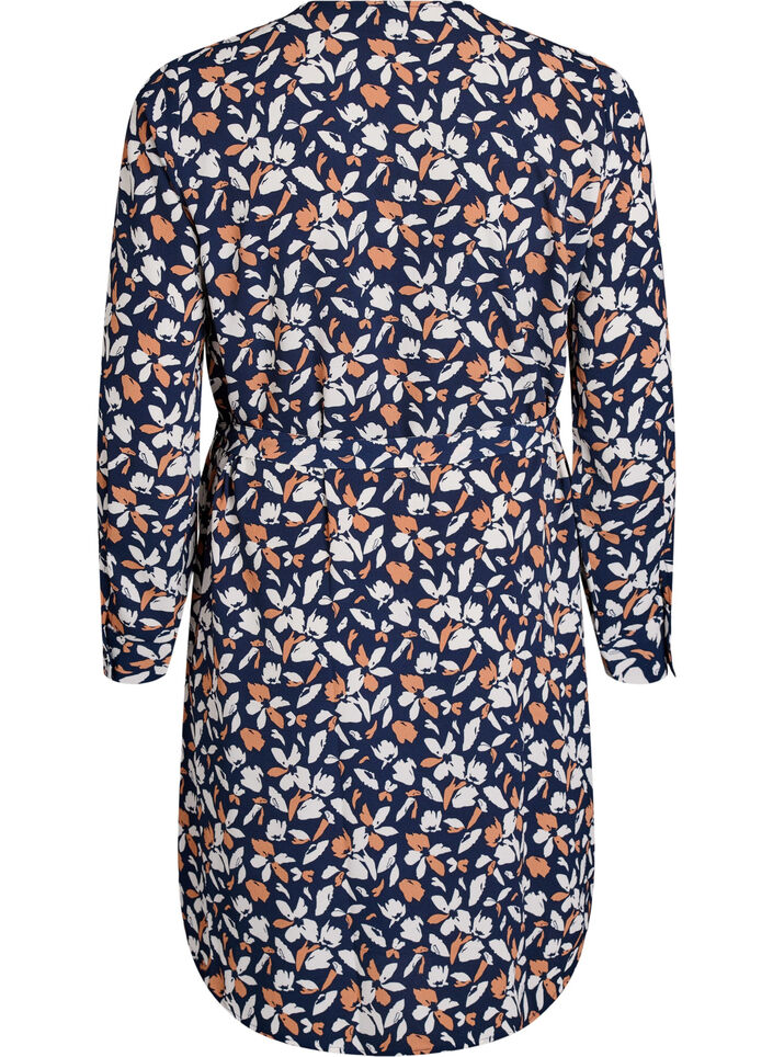 Langärmelige overhemdjurk met strikceintuur, Blauw, Packshot image number 1