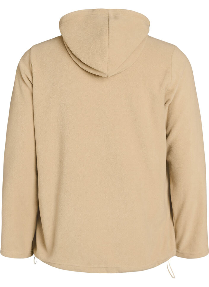Fleece hoodie met een hoge nek en geborduurde tekst, Beige, Packshot image number 1
