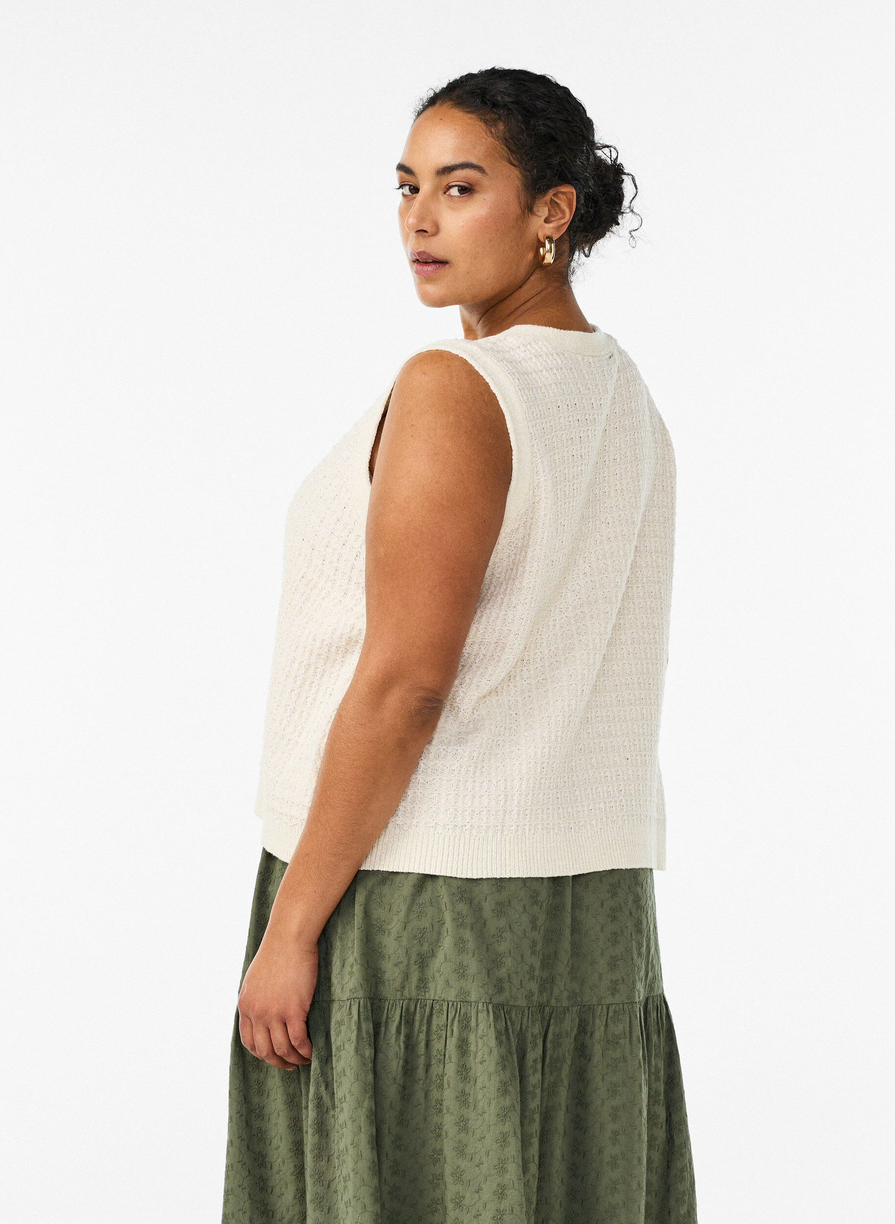 ZizziTextuur breisel vest met strikband, Vanille, Model image number 2