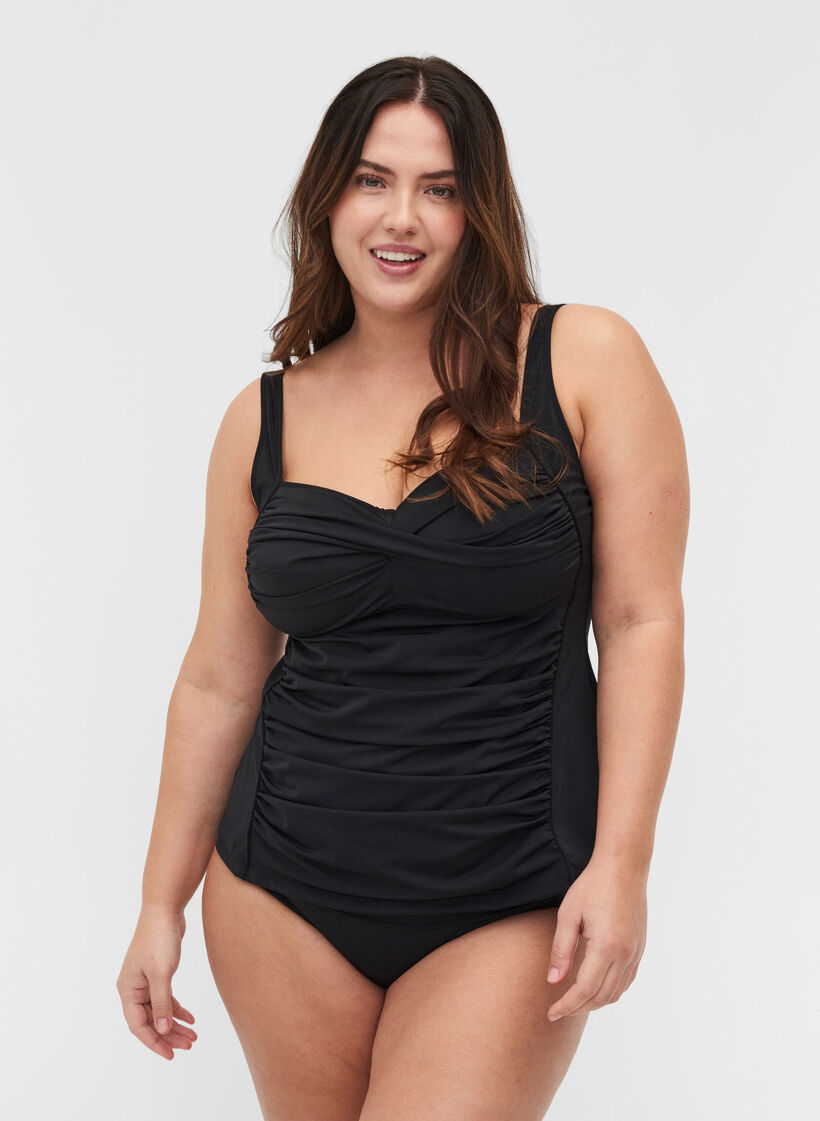 Tankini met drapering, Zwart, Model image number 0