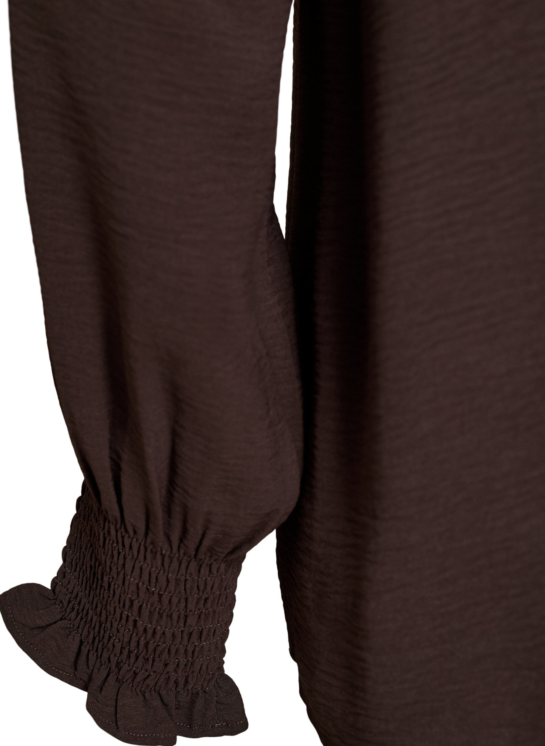 ZizziBlouse met smockmanchetten en V-hals, Bruin, Packshot image number 3