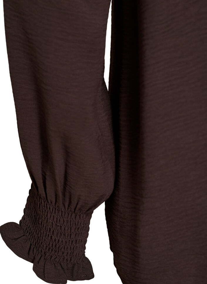 Blouse met smockmanchetten en V-hals, Bruin, Packshot image number 3