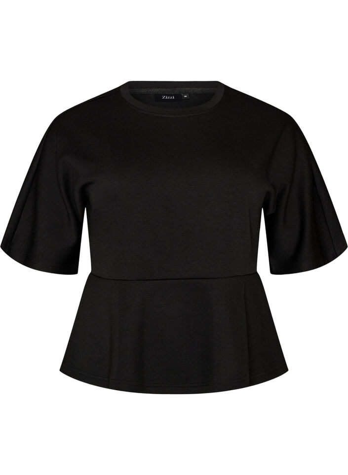 Peplum blouse met ellebooglange mouwen, Zwart, Packshot image number 0