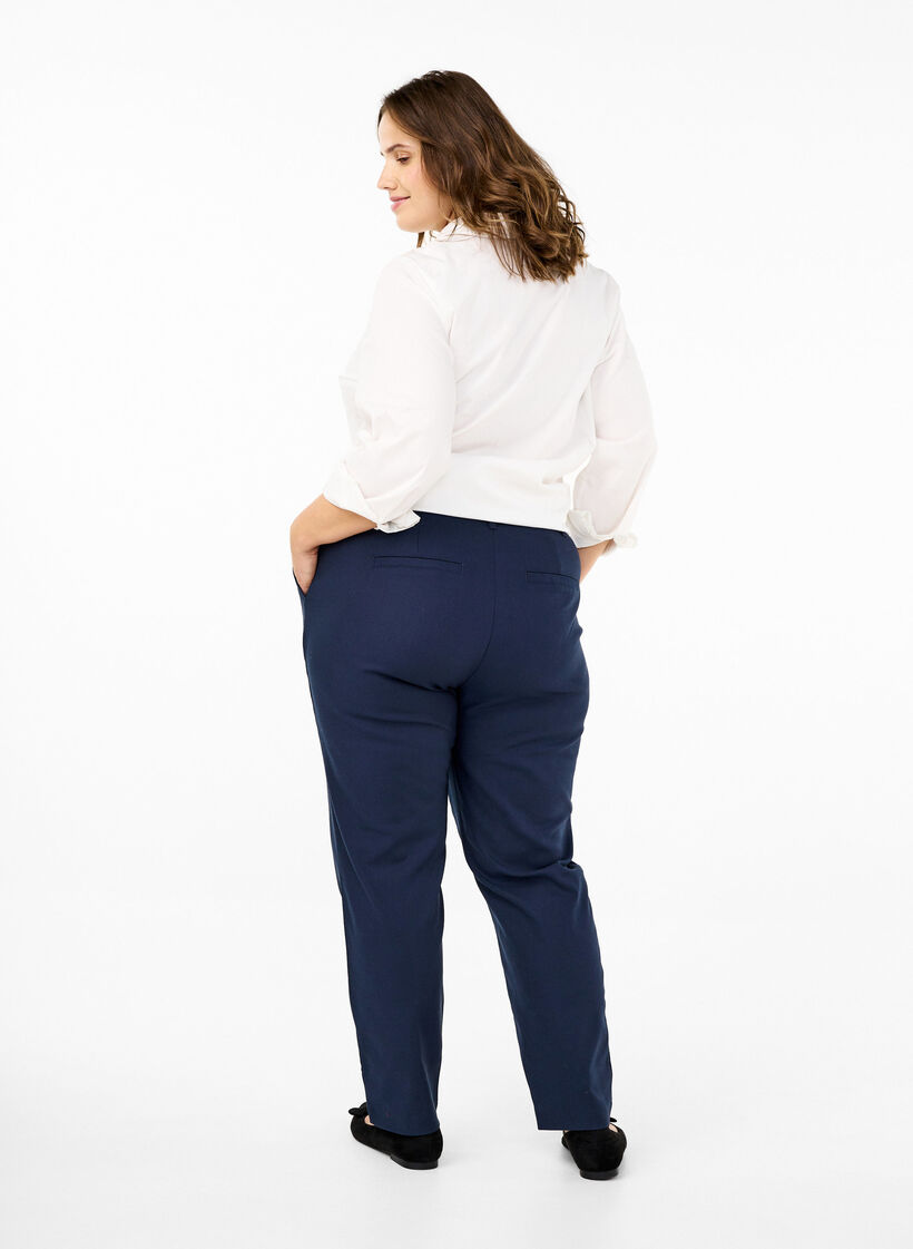 Broek met hoge taille en rechte pijpen, Blauw, Model image number 1