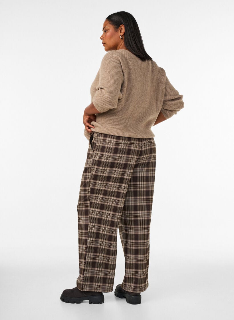 Gecrochte broek met wijde pijpen, Bruin, Model image number 1