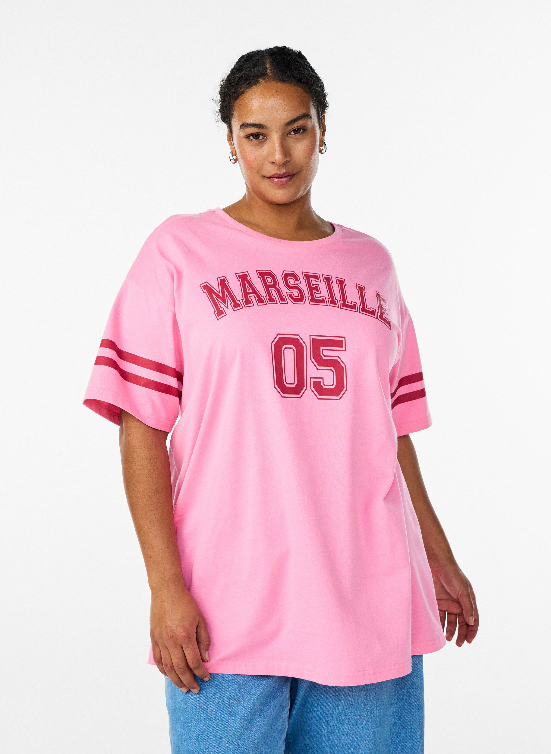 Sportief oversized college T-shirt, Roze, Model