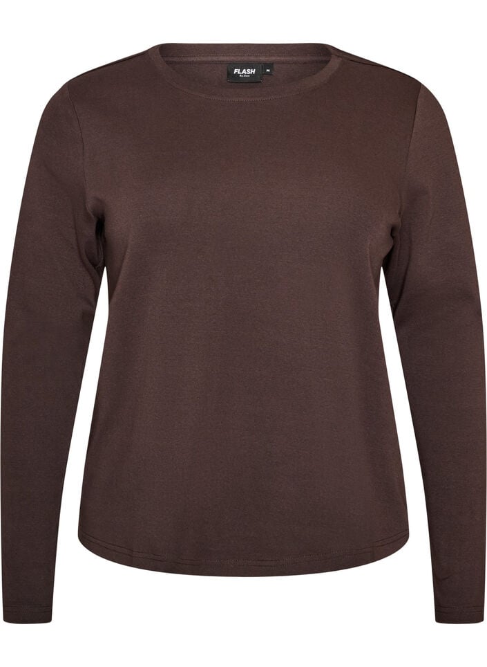 Basic T-shirt met lange mouwen en ronde hals, Bruin, Packshot image number 0
