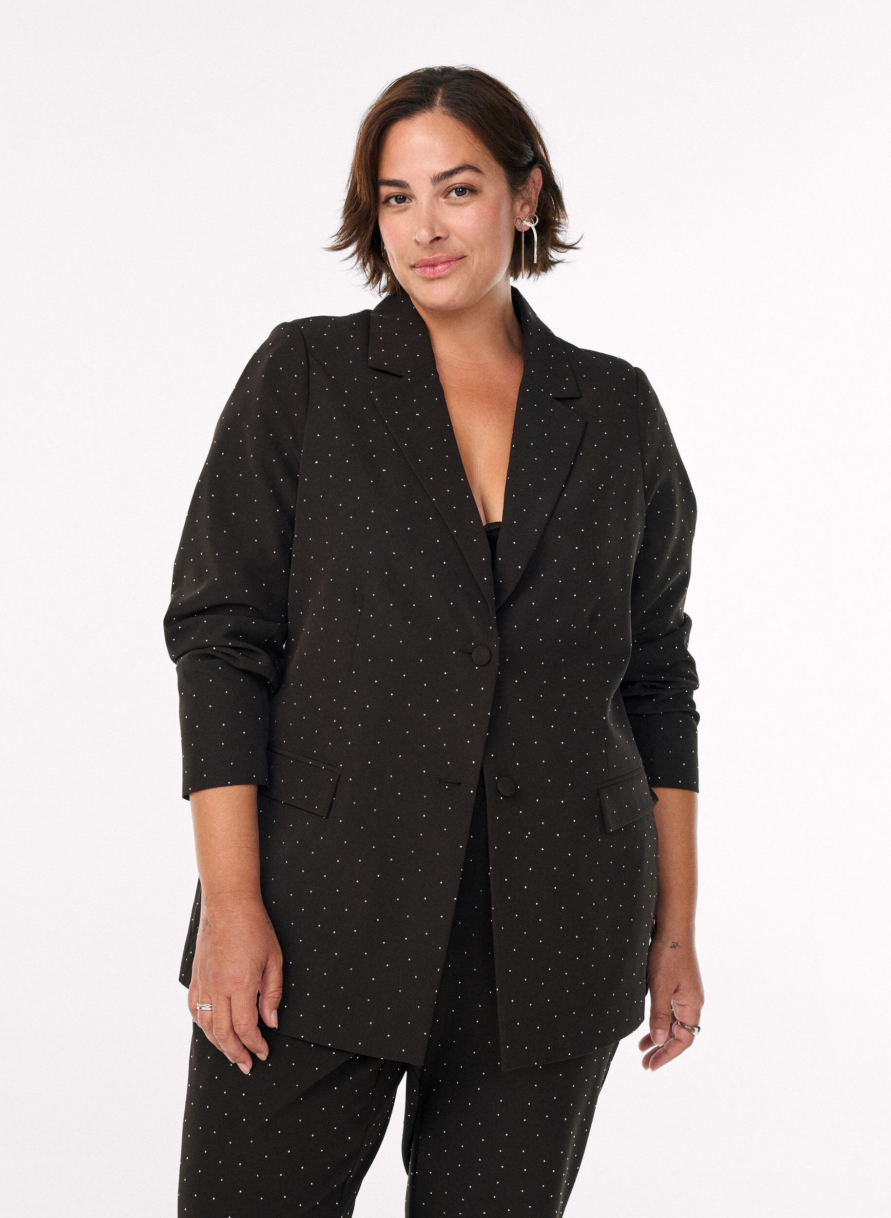 Blazer met strass-steentjes, Zwart, Model
