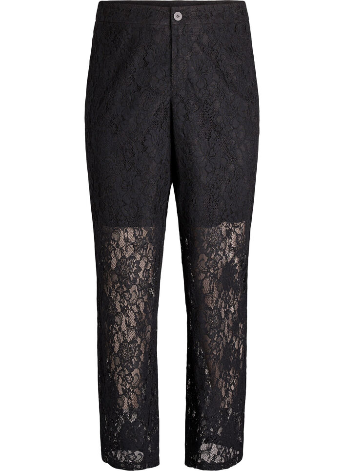 Hoog getailleerde kanten broek, Zwart, Packshot image number 0