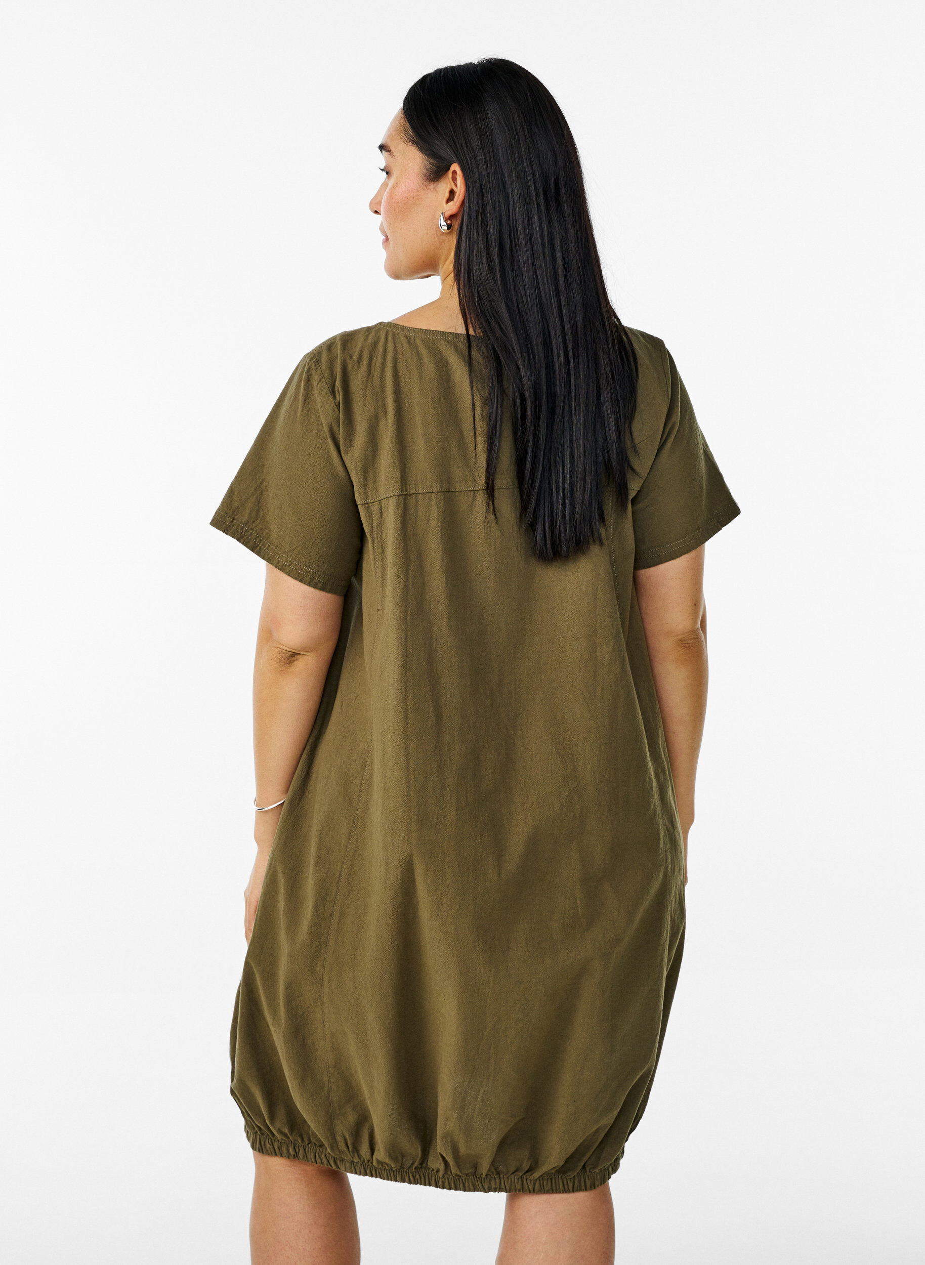 ZizziKatoenen jurk met korte mouwen, Groen, Model image number 2
