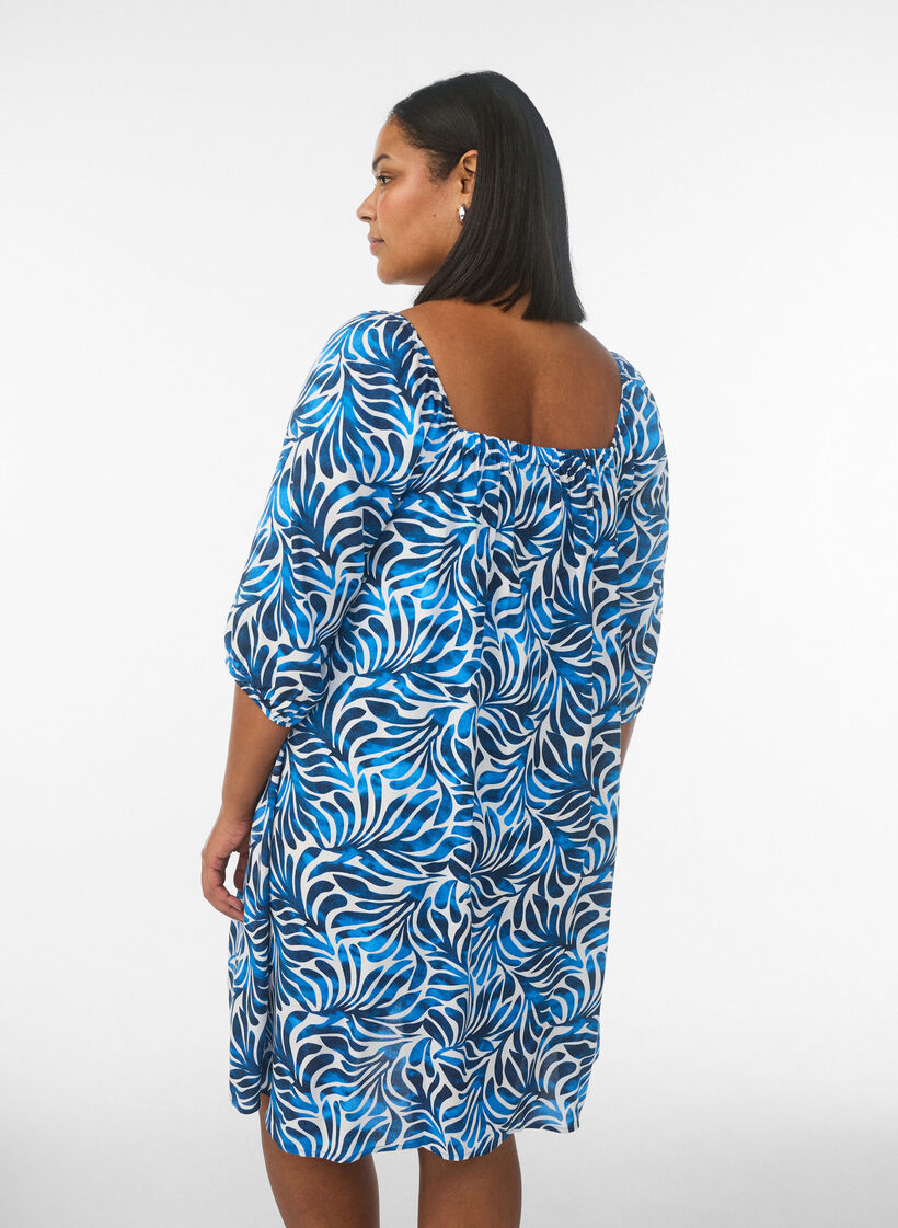 Strandjurk in viscose met print, Blauw, Model image number 2
