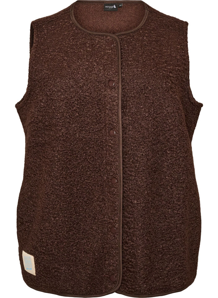 Fleecemouwloos vest met drukknoopjes en zijzakken, Bruin, Packshot image number 0