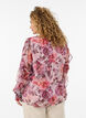 Blouse met bloemenprint, V-hals en ruches mouwen, Roze, Model image number 2