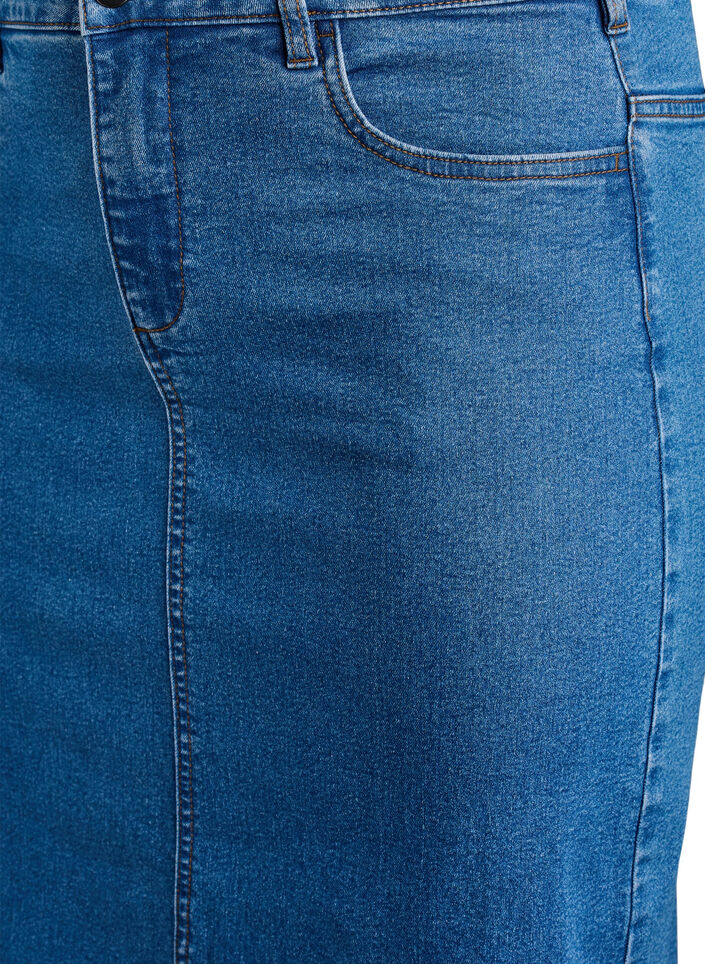 Halflange denimrok met een voorsplit, Blauw, Packshot image number 2