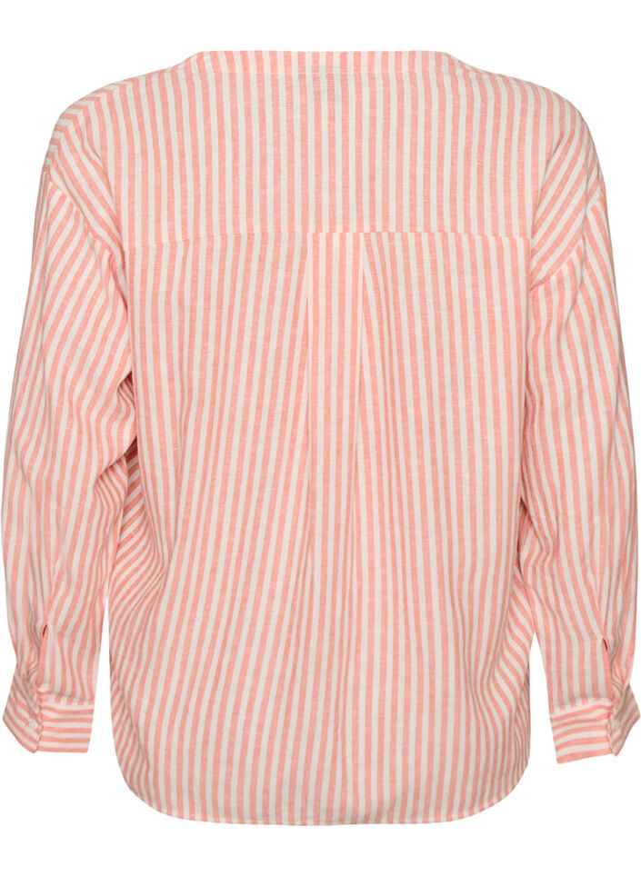 Blouse en lin et viscose avec col en V, Corail, Packshot image number 1