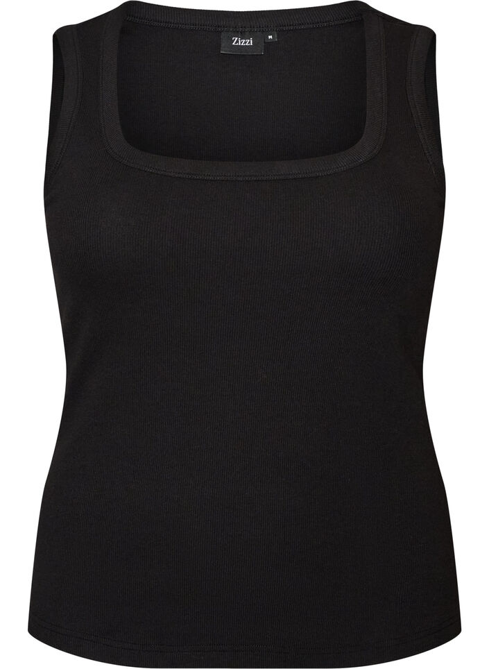 Rib top met vierkante halslijn, Zwart, Packshot image number 0