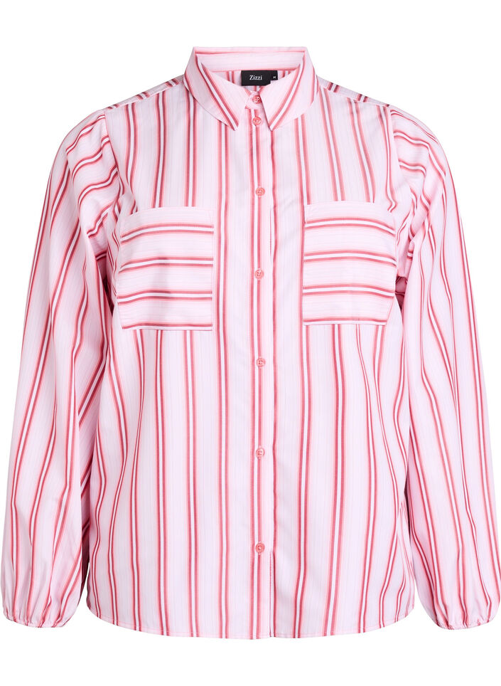 Los shirt met strepen en lange mouwen, Pink stripe, Packshot