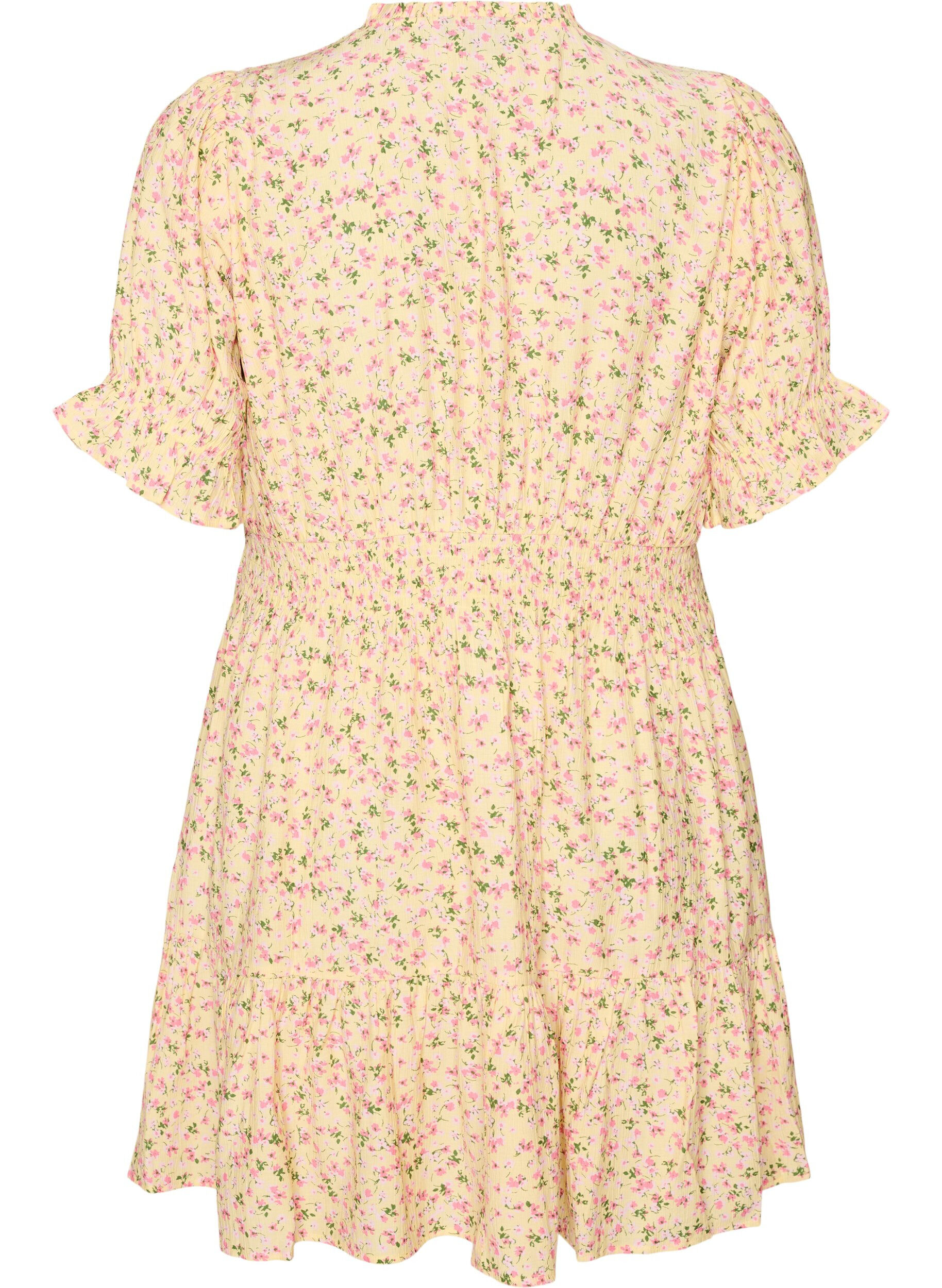 ZizziKorte viscose jurk met ruchesdetails, Geel, Packshot image number 1