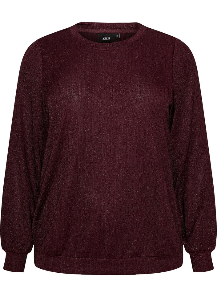 Blouse met verticale structuur en glitterdraad, Rood, Packshot image number 0