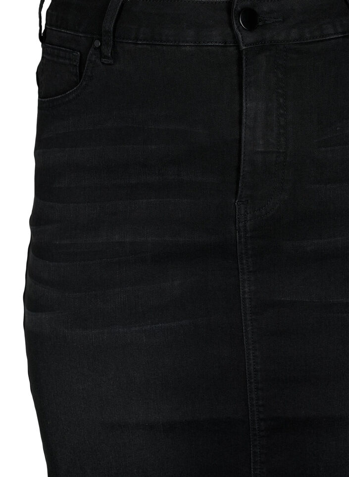 Denim midi-rok met split, Black, Packshot